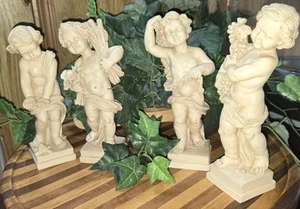 VTG Cherub Angel Statues Carved Sculptures Italy Set Of 4 Signed Gino Ruggeri - Picture 1 of 24