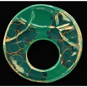 Spilla porcellana astratta vintage verde intenso oro artistico grosso anni 80 contenitore1 - Foto 1 di 12