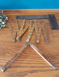 3 Vintage USA Messwerkzeuge, 2 klappbare Lineale - Metall, Holz & Messing 24" & 72" - Bild 1 von 13
