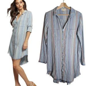 Anthropologie Cloth And Stone Pastel Striped Linen Blend Shirt Dress Size Small - Picture 1 of 12