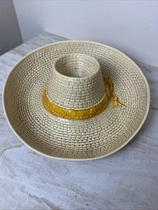 Vintage Whittier Pottery Sombrero Straw Hat Ceramic Chip And Dip Bowl USA WPO 86 - Picture 1 of 6