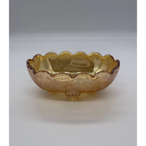 Vintage Orange Carnival Glass Oval Candy Dessert Dish Marigold Etched Floral - Picture 1 of 3