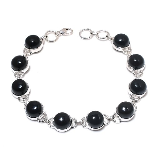 VALENTINO Bracciale catena fidanzamento gancio argento sterling pietra preziosa onice nera chakra radice