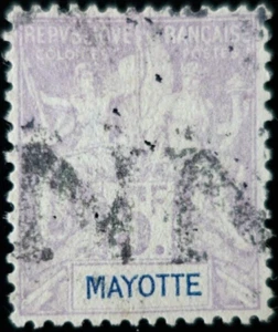 TIMBRE des COLONIES FRANÇAISES - MAYOTTE N°14 oblitéré GRIFFE (rare) - Imagen 1 de 2