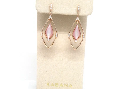 Authentic Kabana 14k Rose Gold, Pink Mother of Pearl,  Diamonds, Dangle Earring - Image 1 of 4