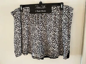 Paquete de 2 pantalones cortos Rene Rofe para dormir talla 3X leopardo/negro poliéster spandex NUEVO - Imagen 1 de 7