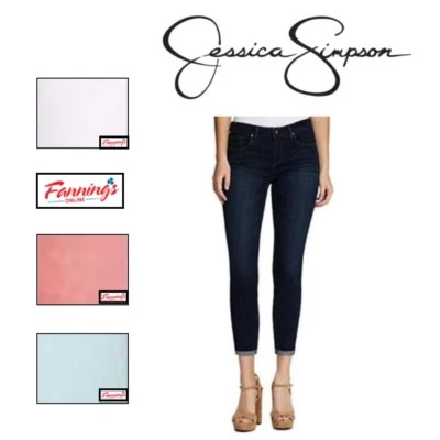 Jean para mujer JESSICA SIMPSON ROLL CROP SKINNY ELÁSTICO SUAVE ESCULTURA E23 Foto 1 de 4