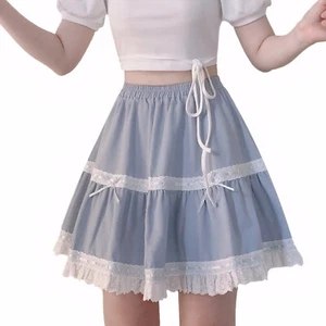Sweet Lolita High Waist Mini Skirt Kawaii Lace Ruffle Bow A-line Skirt for Teens - Picture 1 of 7
