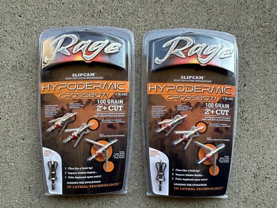 2 packs Rage Crossbow Hypodermic Broadheads 100 Grain 2" Cut with PRACTICE POINT - Image 1 of 3
