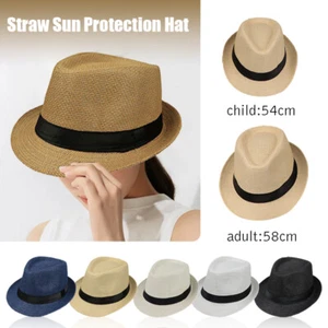 Men Women Monofilament Straw Hat Trilby Cuban Sun Cap Panama Short Brim Summer - Bild 1 von 20