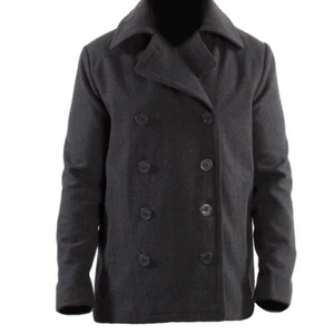 US Navy Pea Coat Mens 100% Grey Wool Blend Double Breasted Dress Jacket - Picture 1 of 4