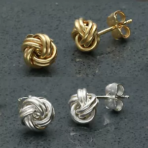 Pendientes de diseño de nudo enchapados en oro o plata esterlina de 9 quilates para dama en caja de regalo - Imagen 1 de 4