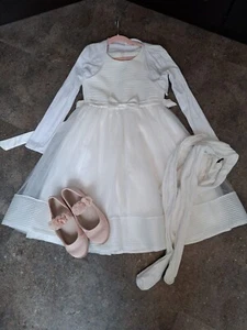 Kleid Hochzeit Kommunion festlich Größe 134/140 Bolero Schuhe Strumphose Set - Bild 1 von 9