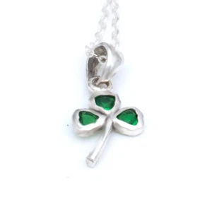 925 Sterlingsilber Kleeblatt Charm Anhänger 18" Halskette grün cz irisches Kleeblatt - Bild 1 von 3