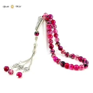 Beautiful Pink Rose Agate Stone Islamic Prayer Beads, 33 Beads Tasbih, Misbaha - Picture 1 of 7