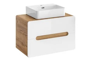 Waschtisch Badezimmer Waschbecken mit Aufsatz Becken 80cm Unterschrank Hochglanz - Bild 1 von 10