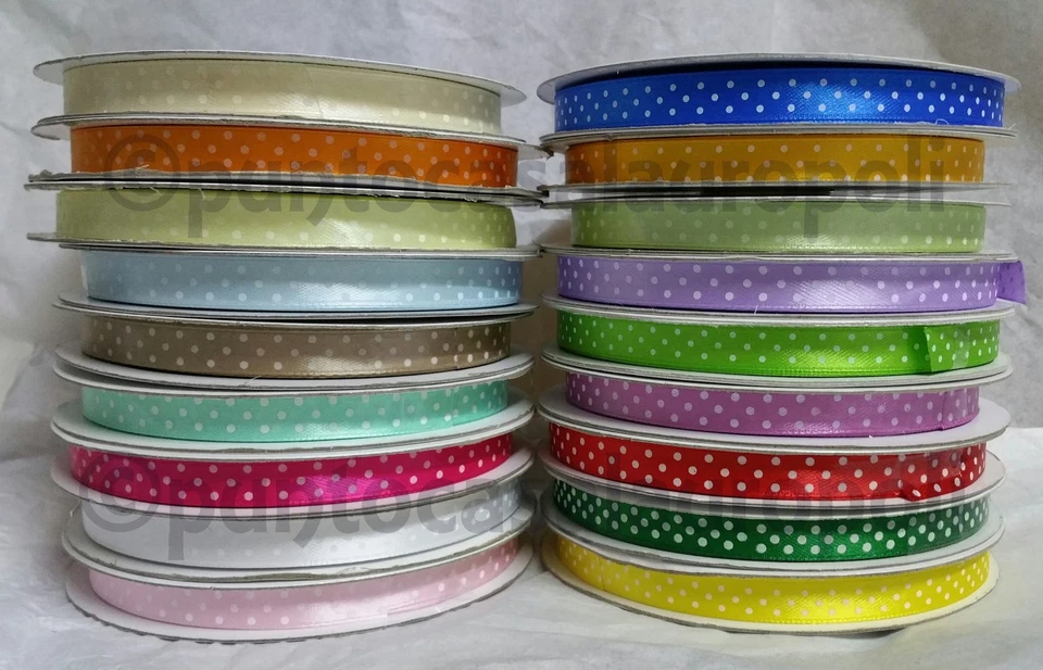 BOMBONIERE NASTRO DOPPIO RASO POIS 10 MM BOBINA ROTOLO 50 METRI 15 COLORI