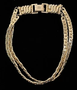 Double Strand Necklace Coro Pegasus Choker Rare Pat Pen Lattice Stretch 14" - Picture 1 of 6