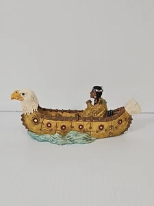 Vintage Native American Indian Statue In A Sculpted Eagle Canoe Resin - Picture 1 of 12