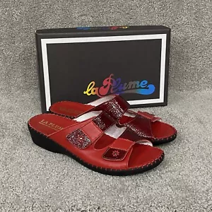 LA PLUME rote Sandalen Damen EU 41 US 11 Leder Keilabsatz Doppelriemen Slipper Schuhe - Bild 1 von 19