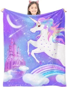Girls Unicorn Blanket Kids Lovely Cartoon Magical 40'' X 50'', A - Picture 1 of 7
