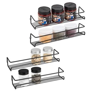 Spice Rack Organiser 4 Pack Wall Mounted Tier Shelf with Adhesive Sticker - Picture 1 of 7