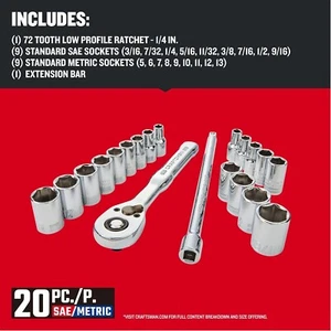 CRAFTSMAN Mechanics Tool Set, 1/4 Inch Drive, 20 Piece (CMMT12108) - Picture 1 of 5