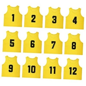 Set of 12 Numbered (1-12) Soccer Vests/Sport Pinnies/Training Mediun Yellow1-12 - Picture 1 of 8