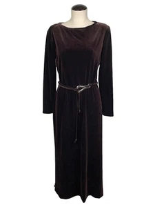 Vintage J Stevens LONG VELVET VELOUR Maxi Dress Brown long sleeve 80s Y2K 12 - Picture 1 of 7
