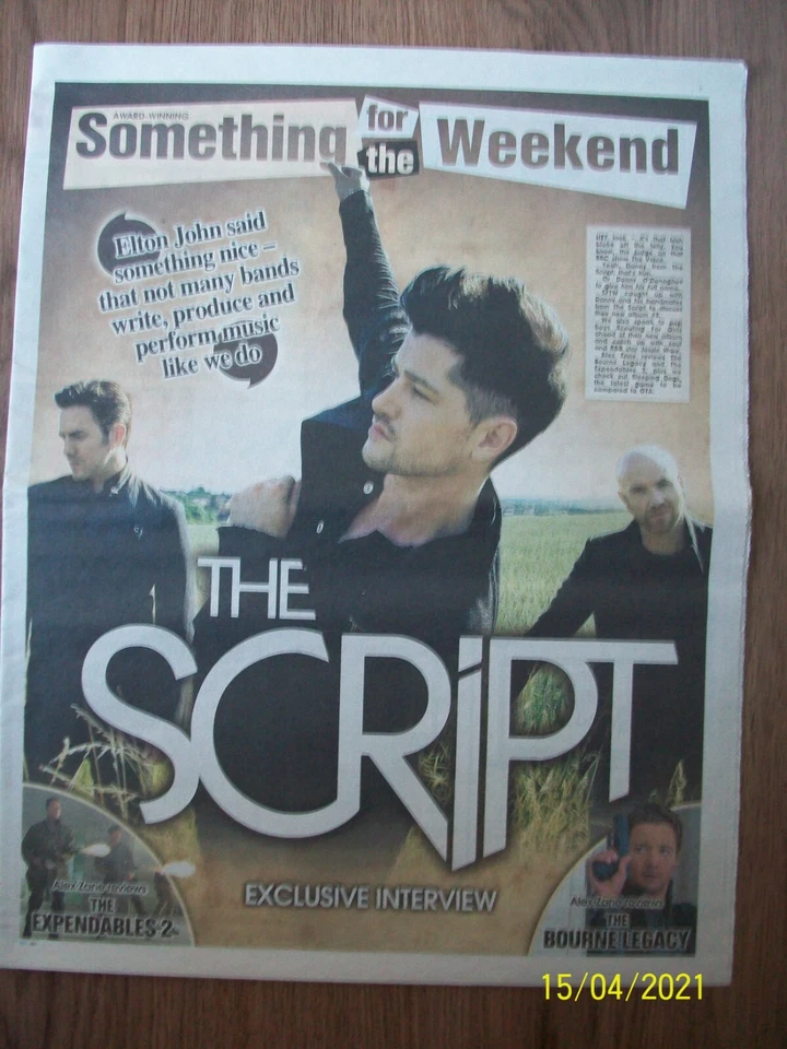 SOMETHING FOR THE WEEKEND Friday August 17 2012 THE SCRIPT Front Cover The Sun - Image 1 of 1