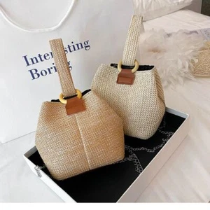 Bucket Bag Straw Crossbody Bag Beach Bag Messenger Bag Shoulder Bag Women - Picture 1 of 14