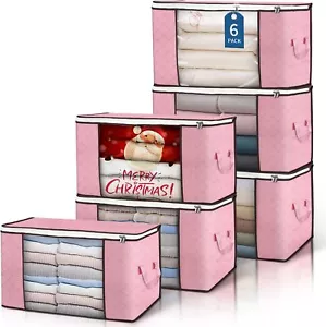 90 L Large Storage Bags, 6 Pack Clothes Storage Bins Foldable Closet Organizer - Picture 1 of 8