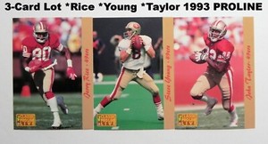 3-Card 49ers Lot _ JERRY RICE _ STEVE YOUNG _ JOHN TAYLOR _ 1993 Pro Line Live 