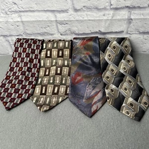 Alexander Lloyd Silk Necktie 4" Tie Art Deco Abstract Geometric Italy LOT OF 4 - Picture 1 of 9
