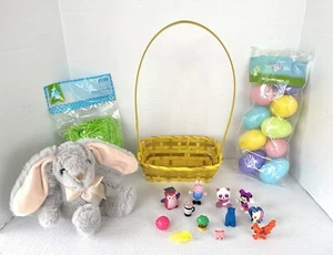 Easter Basket Lot-New Basket, Stuffed Plush Bunny,Plastic Fillable Eggs, Grass + - Picture 1 of 7