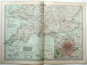 Southern England & Wales - Original 1902 Map by The Century Company. Antique - Picture 1 of 2