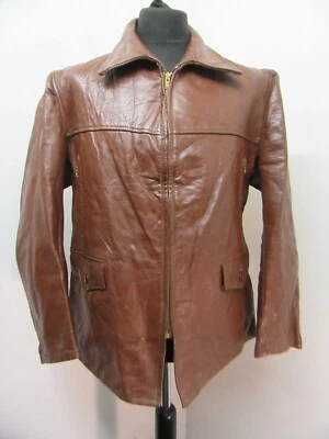VINTAGE 50'S CAL LEATHERS USA MOTORCYCLE PONY HIDE HALF BELT JACKET SIZE M - Image 1 of 4