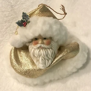 Vintage Kurt S Adler Santas World Porcelain Santa Heads Hanging Ornament Gold - Picture 1 of 7