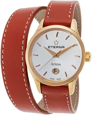 Eterna 2530-56-11-1346 Relógio Feminino Artena Laranja Couro Genuíno MSRP $1.295 - Imagem 1 de 2