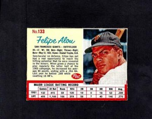 1962 POST #133 FELIPE ALOU--GIANTS--NO CREASES--EX/MT