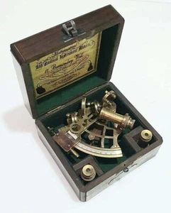 Vintage Maritim Messing Maritim Arbeit Sextant mit Holzkiste Marine Handarbeit - Bild 1 von 7