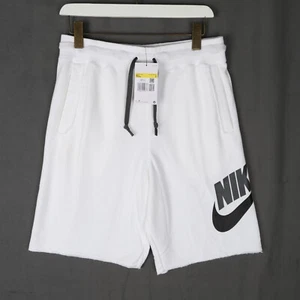 NIKE Shorts Mens SMALL White French Terry Sweat Training Summer Loose Fit Swoosh - Picture 1 of 8