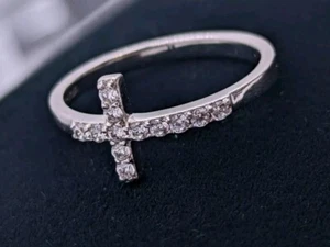 ATI 925 STERLING SILVER SIDEWAYS CROSS RING SIZE 6 U051 - Picture 1 of 7