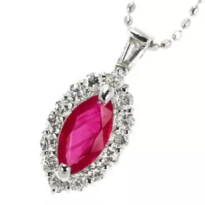 K18WG Ruby Diamond Pendant Necklace 0.51ct D0.28ct - Auth free shipping from Jap - Picture 1 of 4
