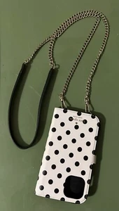 Kate Spade Snap Crossover Chain Silver Strap Wallet Cellphone White Black Dots - Picture 1 of 6