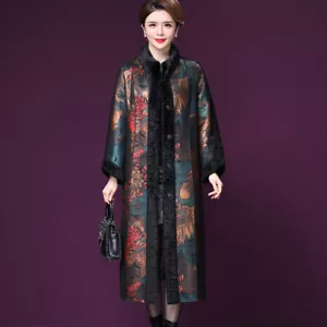 Winter Mink Fur Collar Sheep Shearing Fur Coat Women's Long Plus Size Fur Jacket - Picture 1 of 25