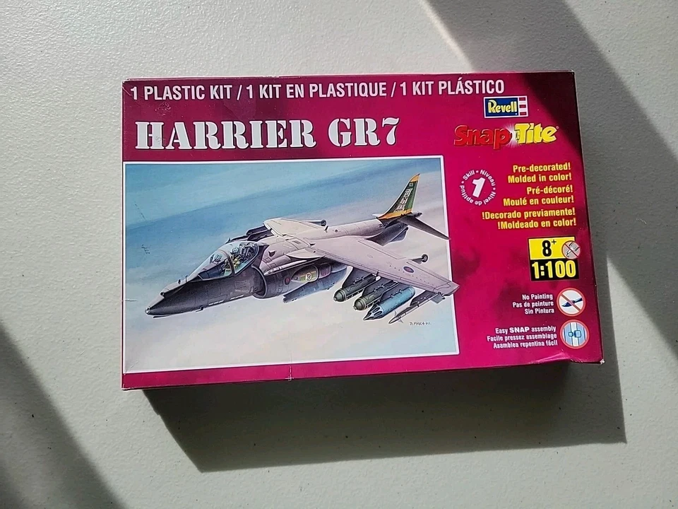 Revell Harrier Gr7 Snap Tie Airplane Model Pre Decorated Molded Color 1 100
