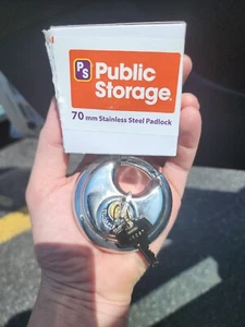 HARDENED STAINLESS STEEL PUBLIC STORAGE 70mm 2 3/4” DISC PADLOCK LOCK & 2 KEYS - Picture 1 of 2