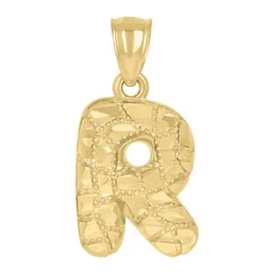 10k Yellow Gold Unisex Initial "R" Alphabet Diamond Cut Pendant Pure 2.6g Charm - Picture 1 of 3