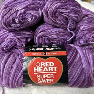 Red Heart Super Saver Yarn PURPLE TONES 0546 Acrylic 5oz LOT OF 10 Same Dye Lot - Picture 1 of 9